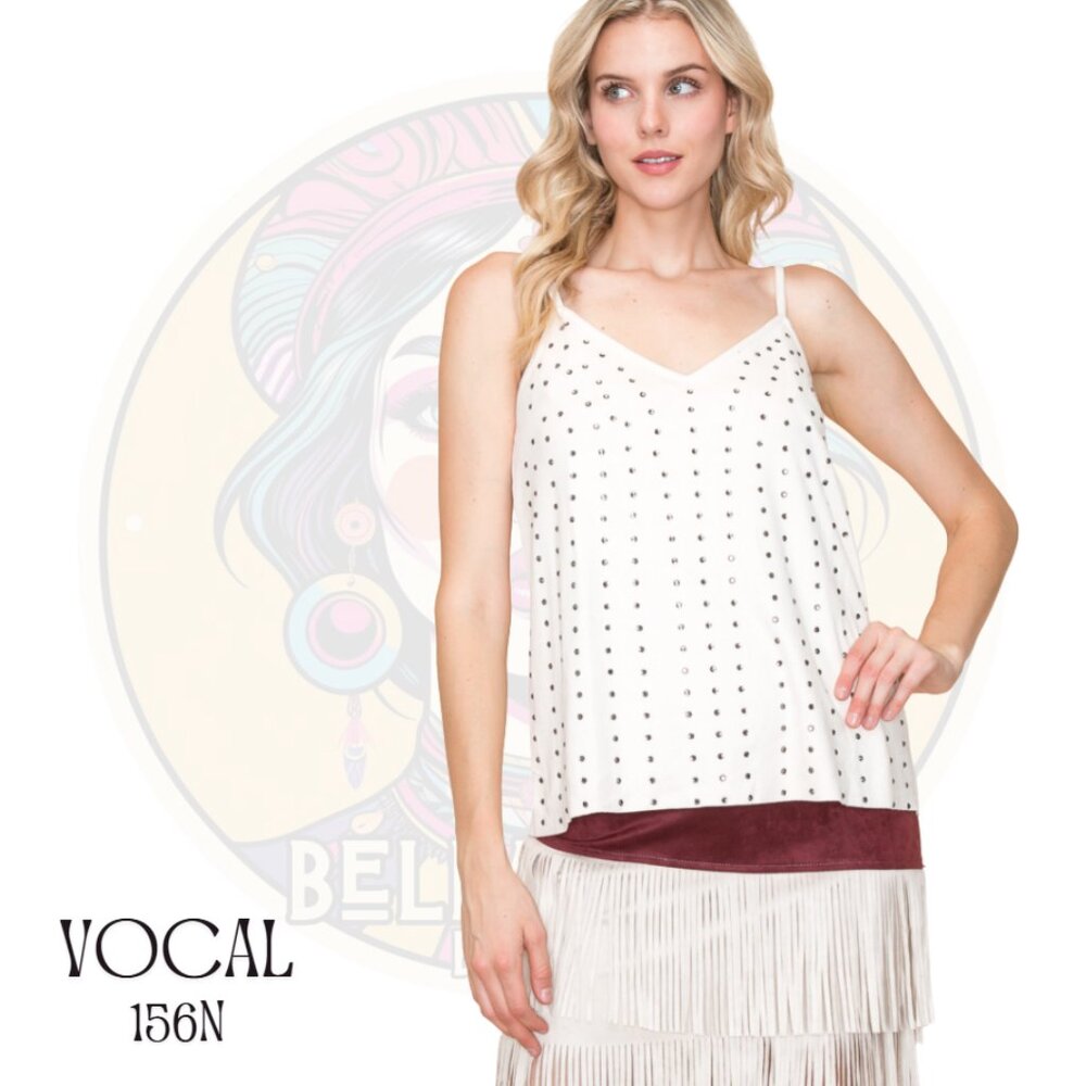 156N VOCAL Natural Microsuede Cami with Rhinestone Accents